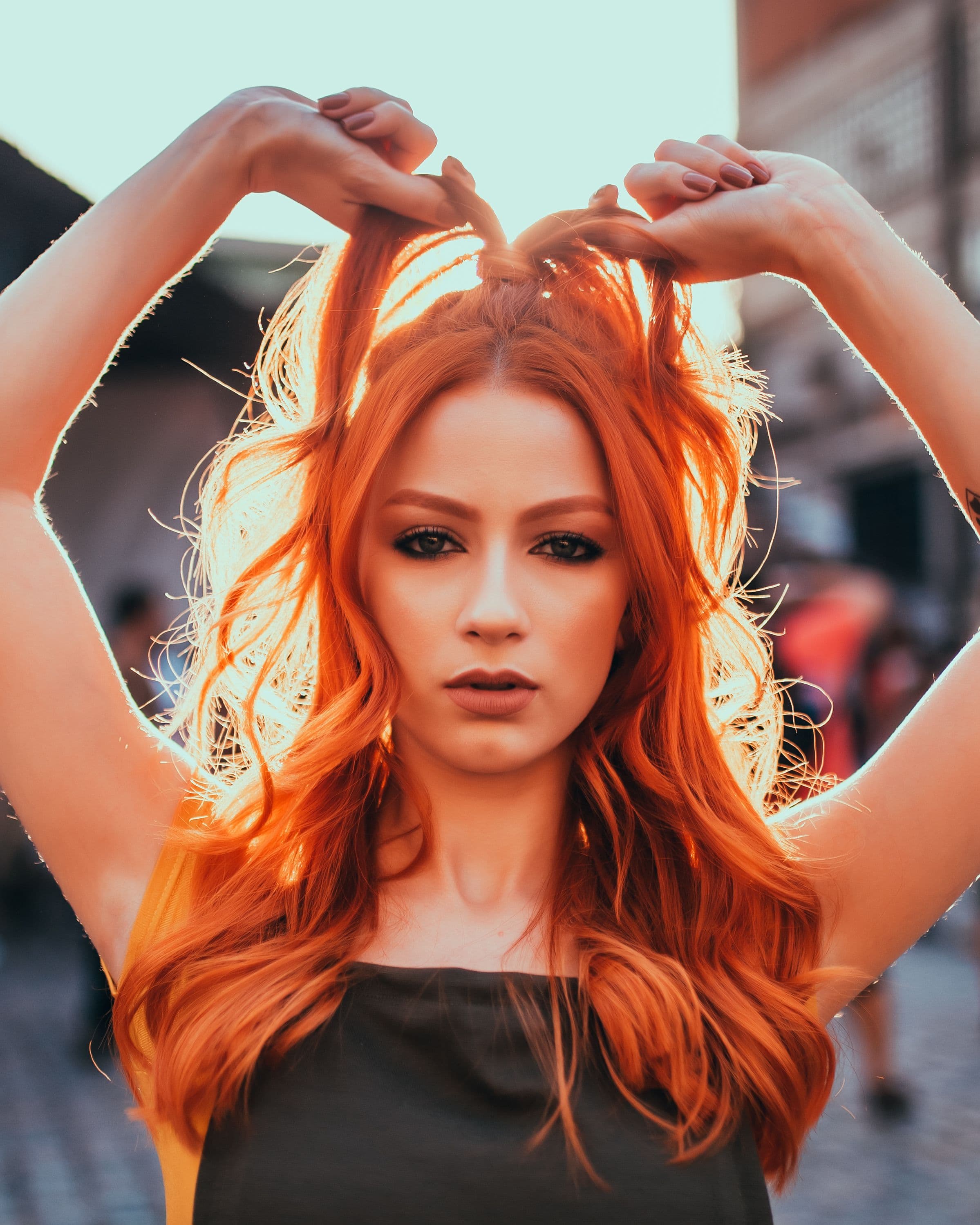 Měděný balayage — barvení · dlouhé vlasy
